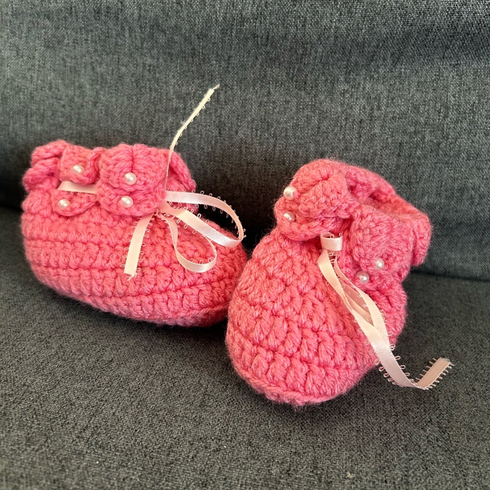 Handmade Pink Crochet Baby Booties